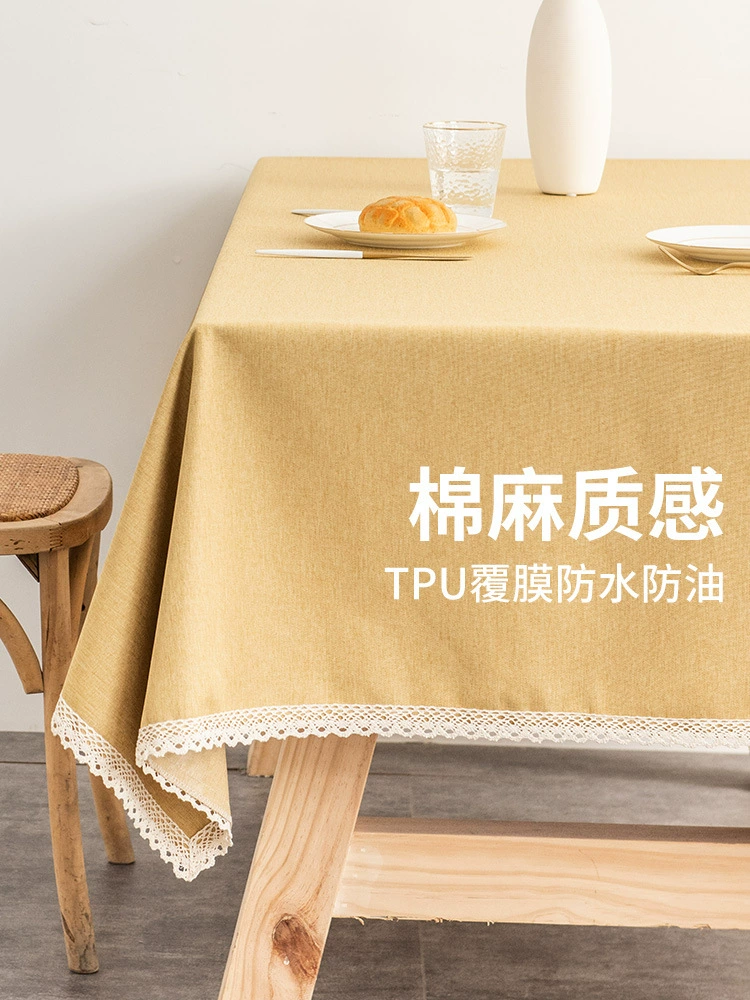 Свежая и простая желтая скатерть, водонепроницаемая и маслостойкая, моющаяся, прямоугольная, легкая роскошная скатерть для обеденного стола и журнального столика, скатерть из искусственного хлопка и льна.