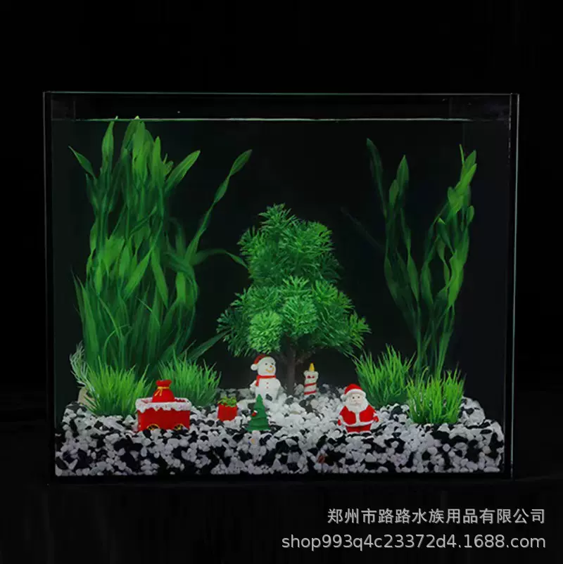 跨境鱼缸造景圣诞树仿真水草圣诞老人景观摆件桌面生态缸装饰植物