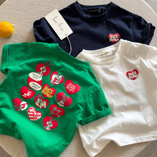 儿童短袖2025夏季新品男女童卡通爱心短袖T宝宝圆领纯棉T恤衫批发