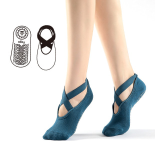 Towel Bottom Cross Strap Yoga Socks Professional Non-slip Silicone Sound-absorbing Sweat-absorbing Fitness Yoga Boat Socks Pilates