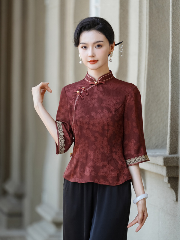 ママの中国風高貴な唐装トップス、女性用、2025年夏新作、ワイドレディース改良型チャイナドレストップス|undefined