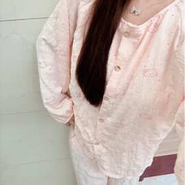 ins日系可爱KT猫睡衣女带胸垫春秋圆领长袖长裤可外穿家居服套装
