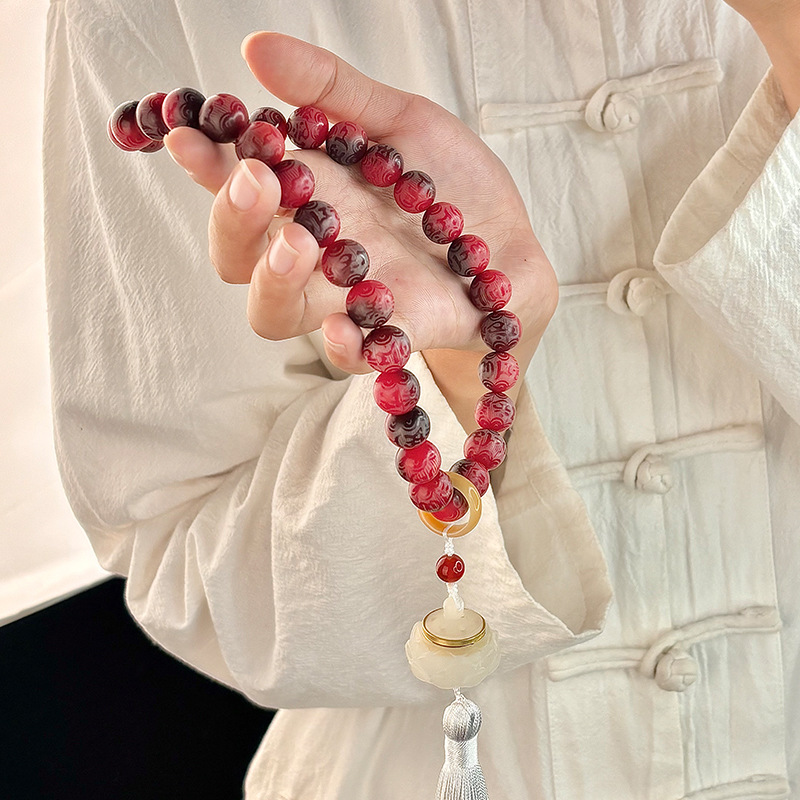 멀베리 레드 [Cai Shuo] 6자 만트라 핸드헬드 태슬 스타일