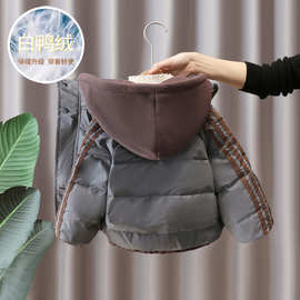 1326羽绒服男童2026冬新款儿童韩版假两件冬季男宝宝白鸭绒冬装冬