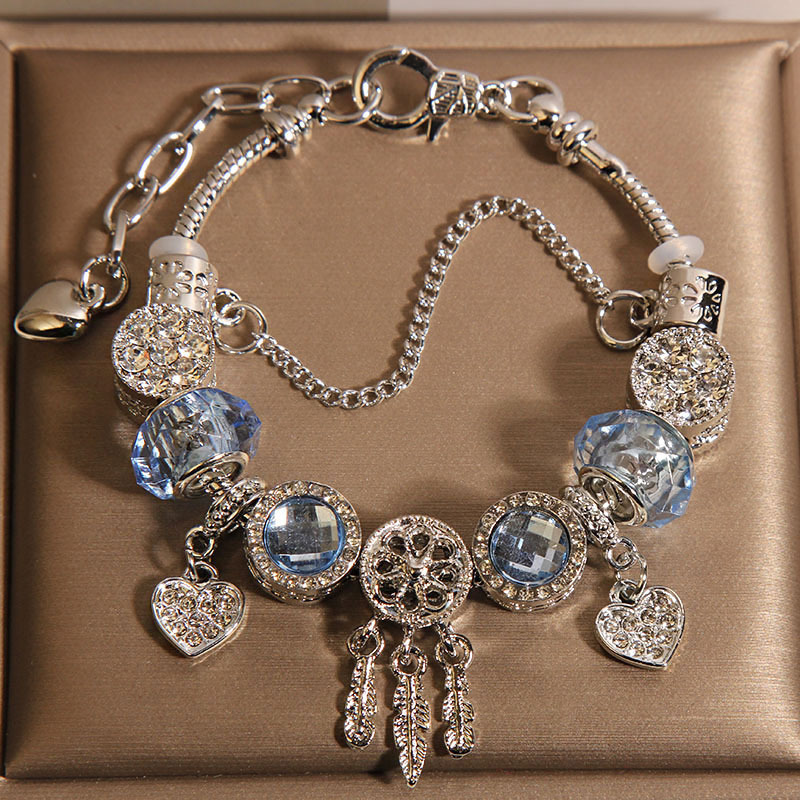 Blaues Glasperlenarmband Mit Traumfänger Für Damen Elegant_voghion.com