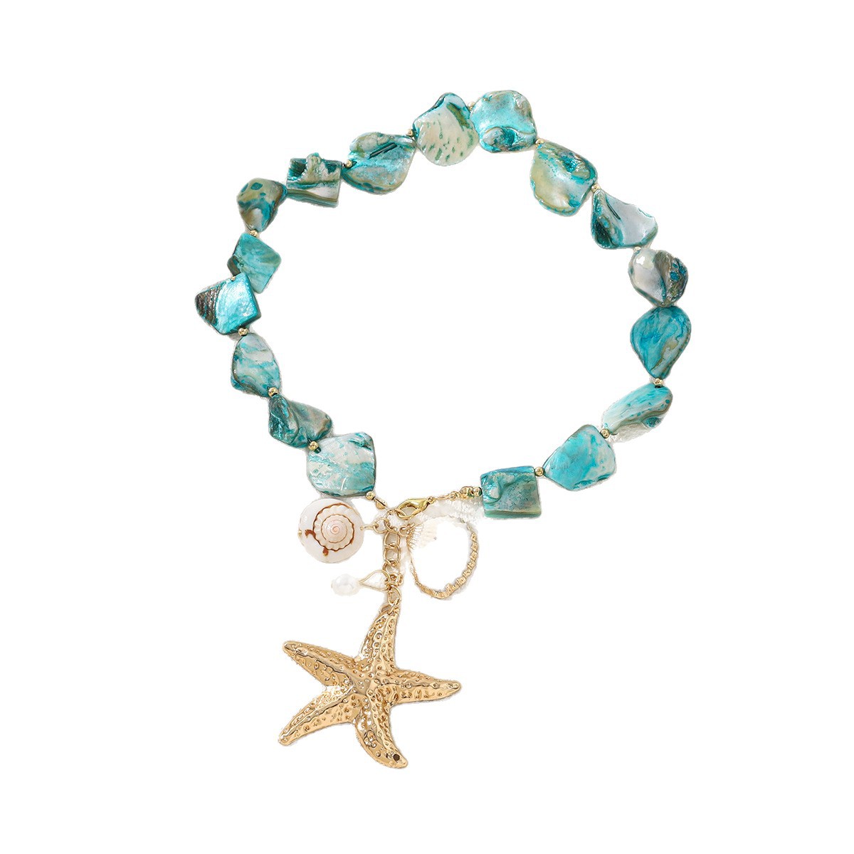 Colar longo estilo oceano com concha e estrela do mar_voghion.com