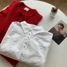 2024初秋新款国风重工刺绣长袖衬衫女气质轻熟风纯棉小衫短款上衣