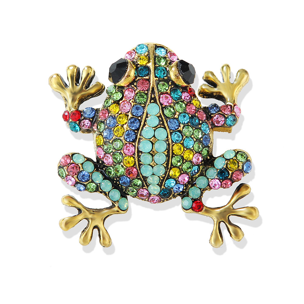 Mode Retro Cartoon Metall Farbe Diamant Brosche Niedlichen Kleinen Frosch Mode Kleidung Zubehör Pin Strass_voghion.com