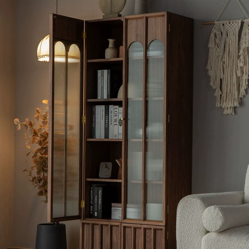 Североамериканский черный орех Книжный шкаф из цельного дерева Простая Современная книжная полка в японском стиле Кабинет Стеклянный Витринный Шкаф для хранения
