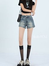 美式复古辣妹牛仔短裤女2025夏季薄款高腰宽松显瘦小个子a字热裤