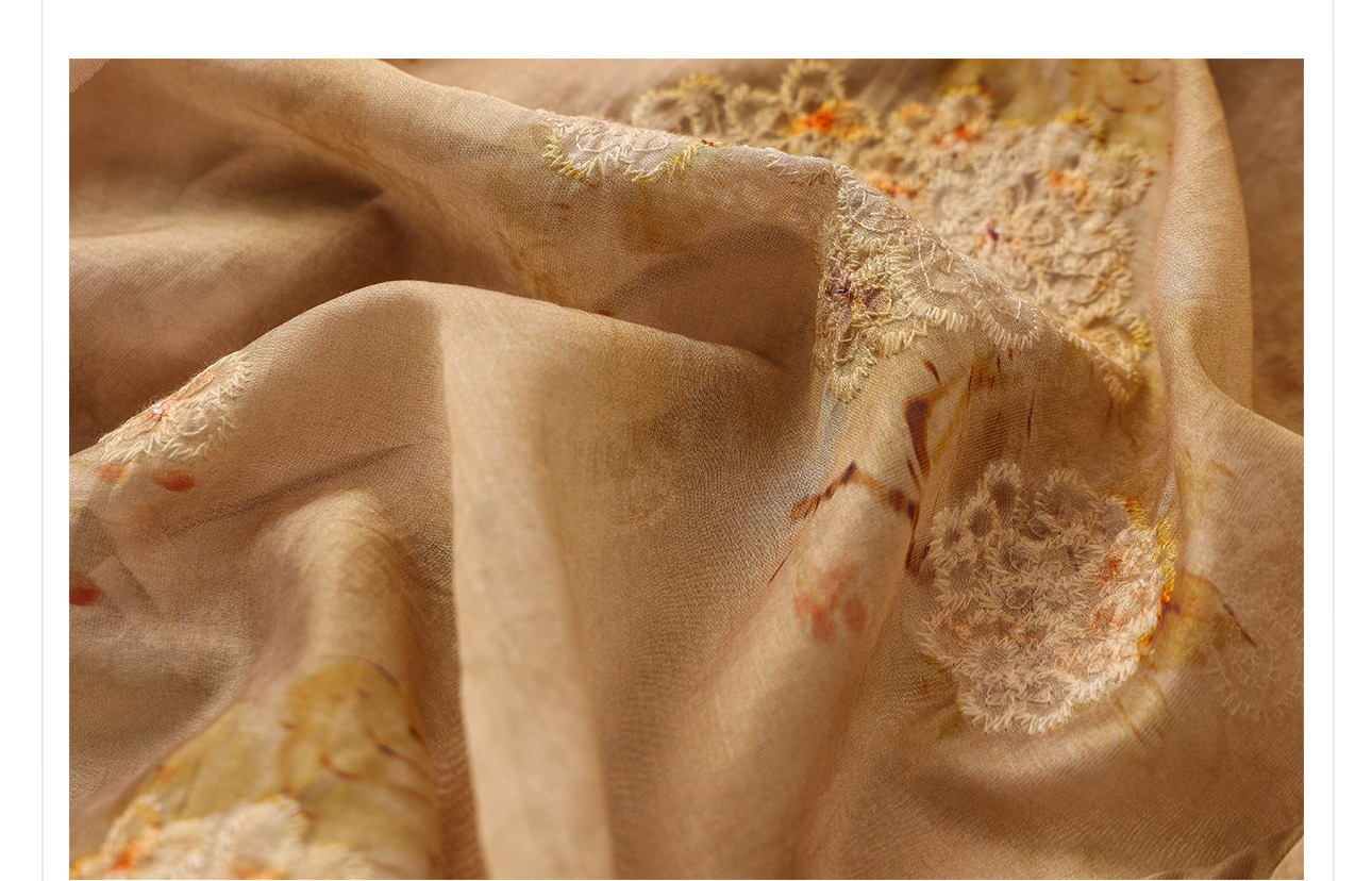 Váy maxi nữ phối hoa phong cách quốc gia cao cấp, chất rayon sang trọng, tay ngắn, thắt eo — Màu trắng, Màu mơ cà phê chi tiết 8