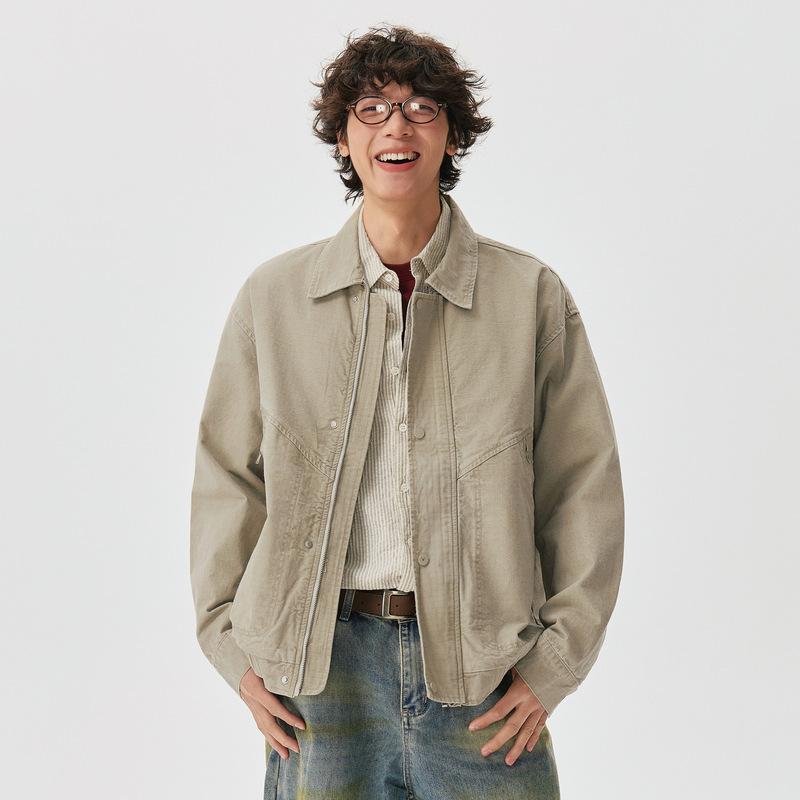 GTRG Washed Old Whiten Laminated Jacket 300g Heavy Texture Bead Sailing Work Jacket