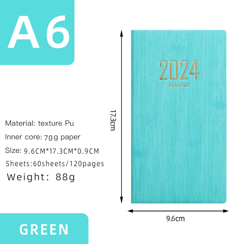 Transfronterizo 2024 Calendario en inglés 2025 a6 Plan portátil 365 días Gestión del tiempo Bloc de notas
