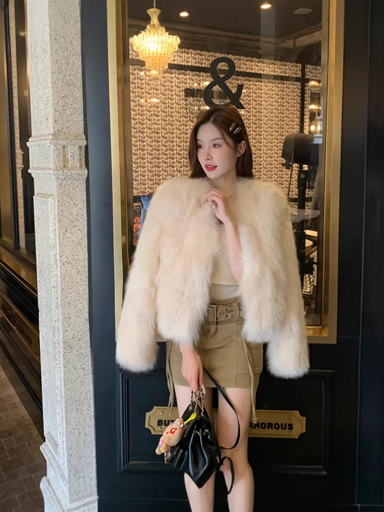 2025年韓国版秋冬エコフォックスファーコート、毛皮ショートジャケット