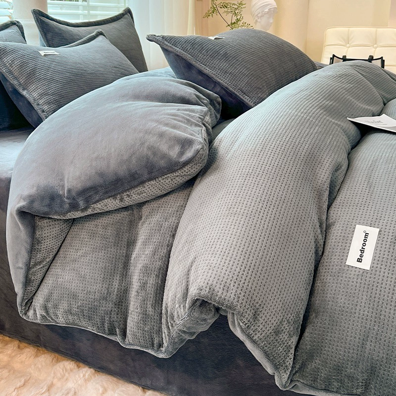 velvet warm jeans, coral set, warm sheet, flannel suede duvet cover, 4 piece set, bedding