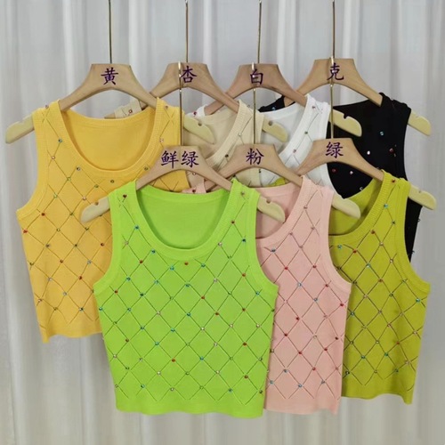 Ladies' Small French Style Strapless Backless Top, Summer Bestselling Diamond-embellished Sleeveless Round Neck Bodycon Top