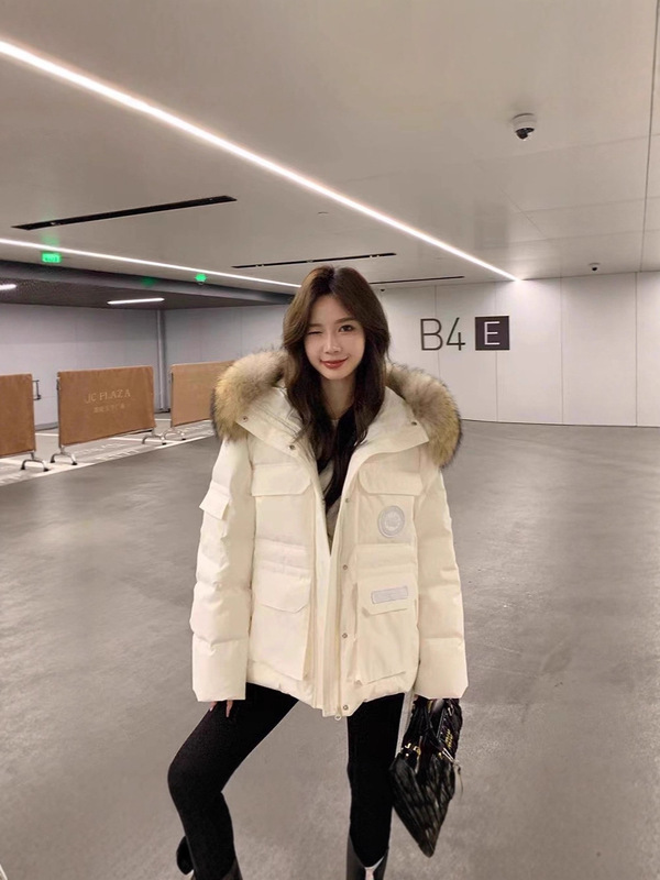 丹麦之冬极寒羽绒服女短款加厚大毛领粉色工装派克服2025新款外套|undefined