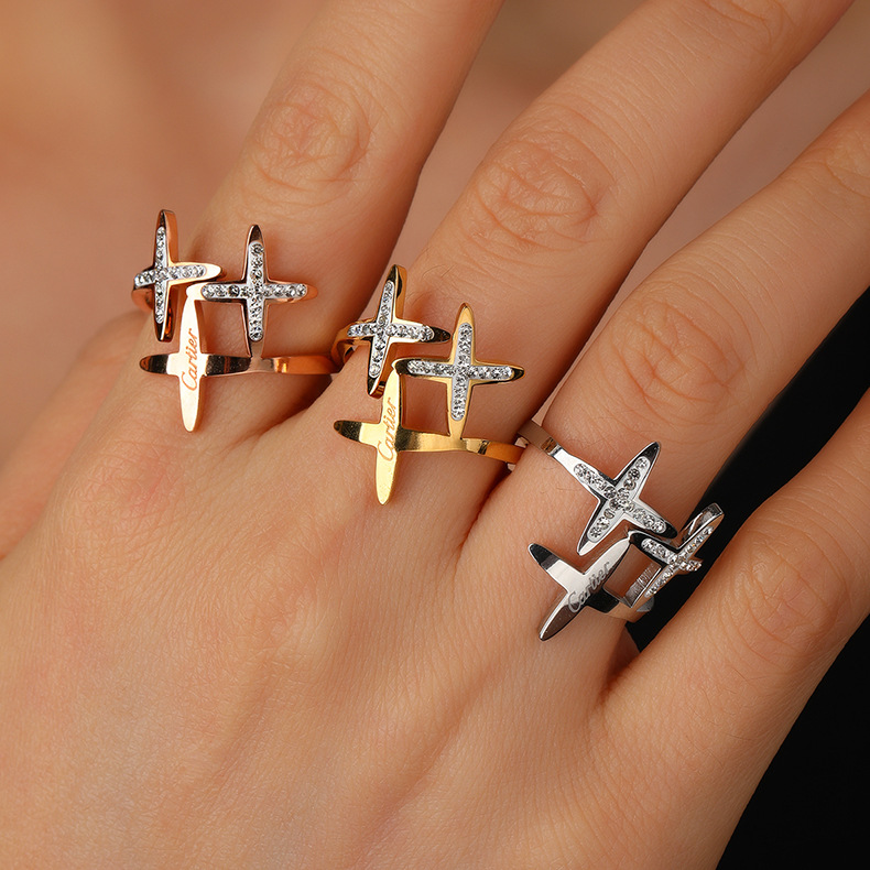 Titanium Steel Material Commute Geometric Titanium Steel Artificial Gemstones Rings In Bulk