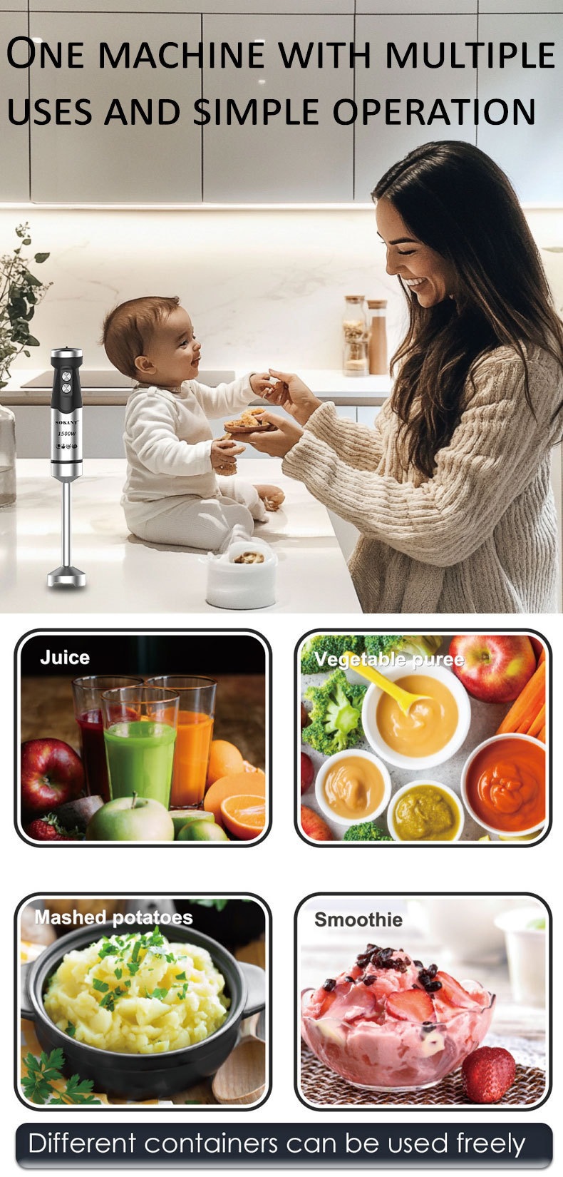 外贸SOKANY02020搅拌棒多功能料理机果汁机粉碎棒HAND BLENDER