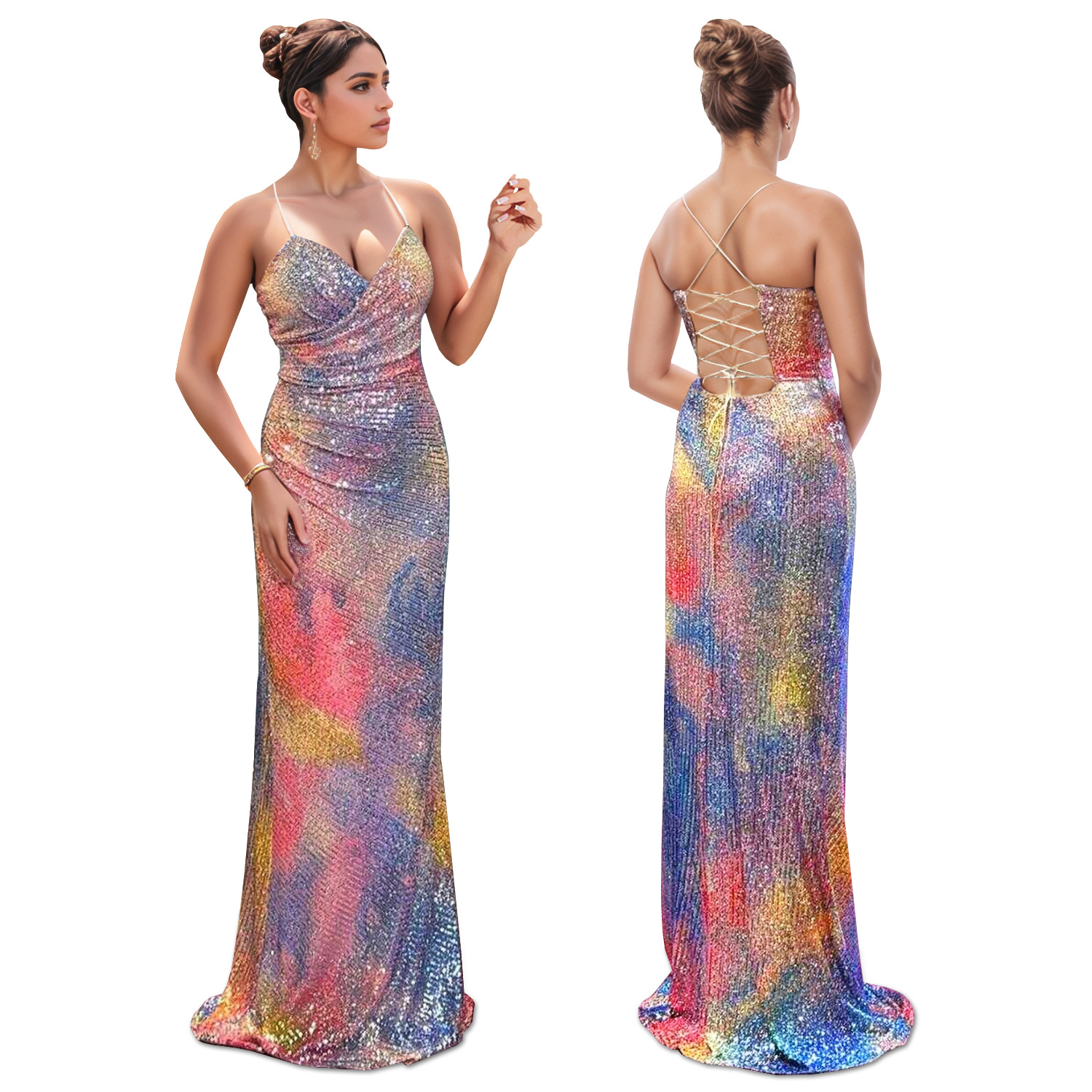 C7351 Cross-border AliExpress Amazon Moda europea y americana Vestido de brazo delgado con lentejuelas y tirantes sexy para mujer image 6