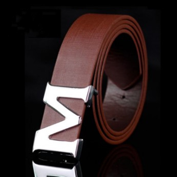 Elegant Men's Smooth Buckle Belt, Fashion Alloy Letter Belt_voghion.com