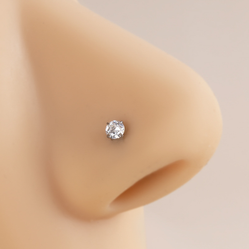 Nose studs Classification 1 Piece Quantity 1 Piece Nose Rings & Studs Casual Geometric Pure Titanium Inlay Zircon Nose Pin