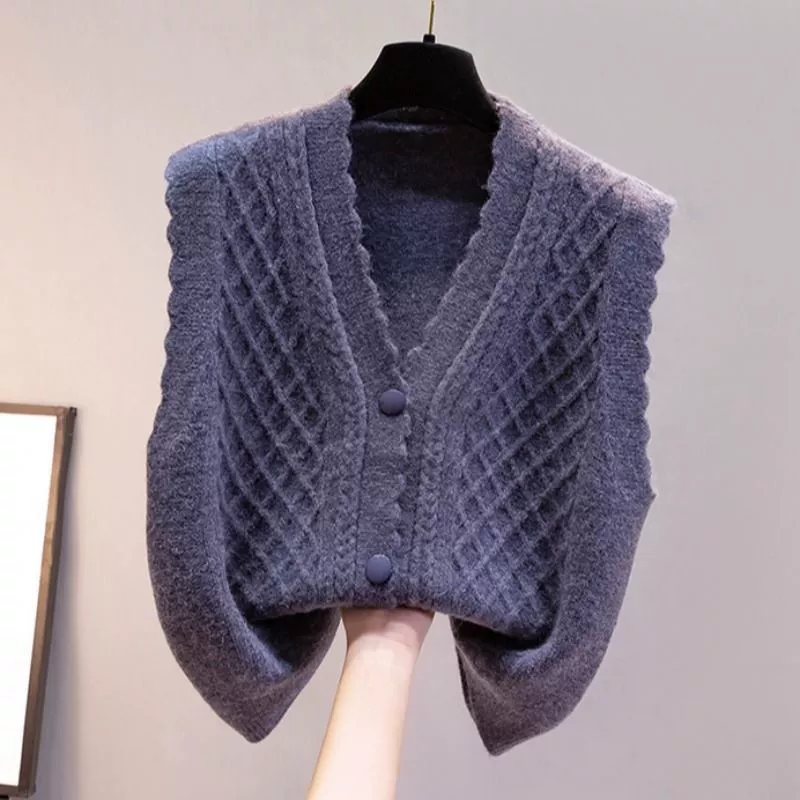 Вязаный осенний жилет, короткий шерстяной кардиган, свитер, oversize, V-образный вырез