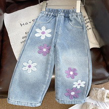 女童牛仔裤水洗软牛仔女宝宝直筒阔腿百搭休闲宽松长裤子2025新款