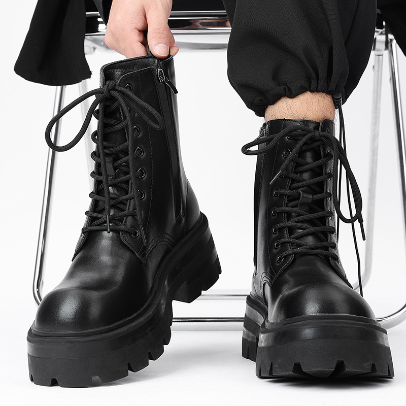 Boots Men's 2025 New Thick-Soled Heightening British Style Motorcycle Boots Large-Toe High-Top Work Boots 7067