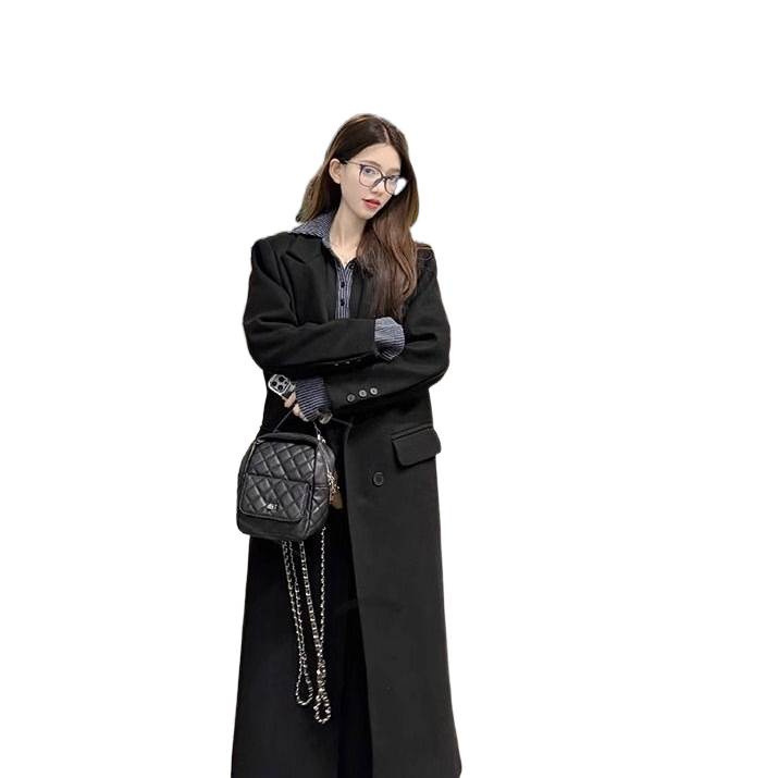 黑色高级感气质翻领长袖连衣裙女冬季新款收腰修身显瘦荷叶边长裙|undefined