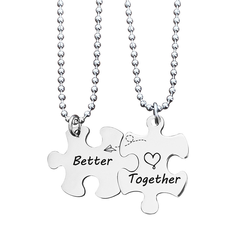 Hip-hop Letter Jigsaw Stainless Steel Printing Bag Pendant Keychain Necklace display picture 2