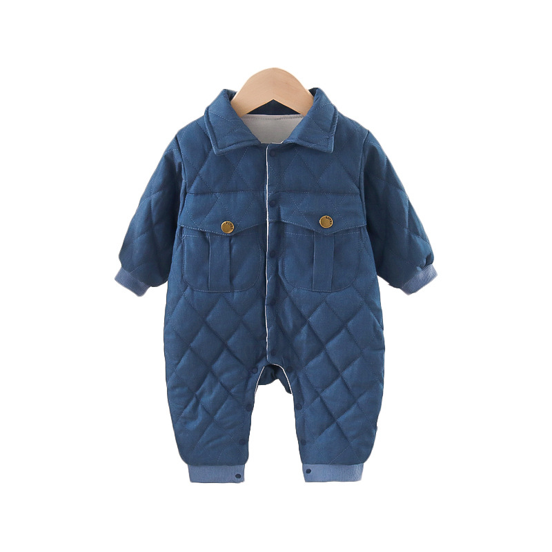 Bebé escalada Otoño e Invierno ropa de una sola pieza acolchado engrosado Denim mameluco hombres y mujeres bebé algodón cálido mameluco