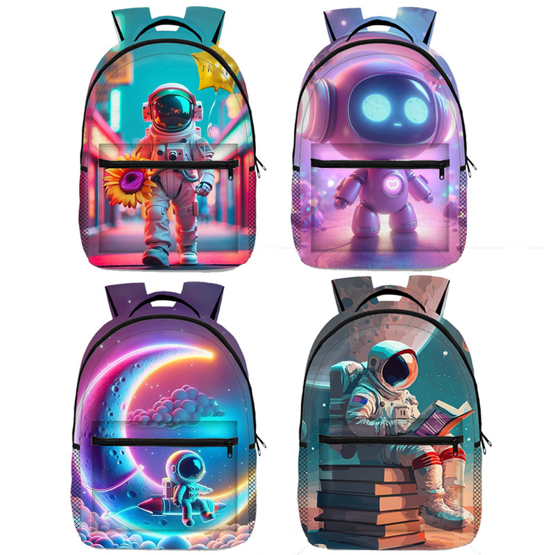 Cross-Border New Big-Headed Student Backpack Rocket Full School Bag Starry Sky Large Capacity Boy Computer Backpack