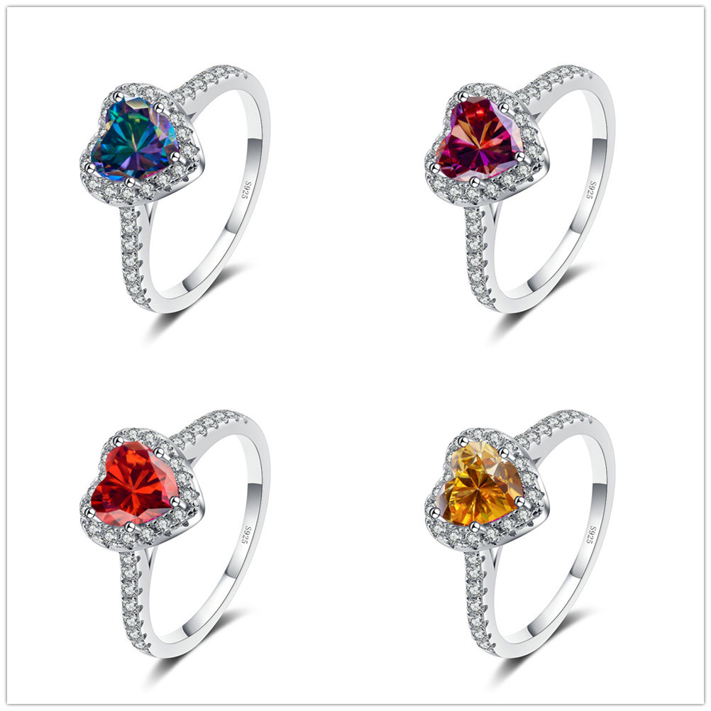 Anillo de piedra de moissan amor en forma de corazón hueco 925 anillo de plata esterlina para mujeres un anillo de quilates cooperación en vivo
