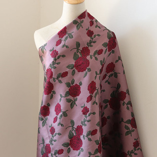 Errifan French retro rose embossed jacquard fabric clothing fabric red DIY clothes
