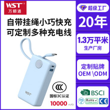 WST新款私模充电宝10000毫安自带挂绳充电线双向快充小巧移动电源