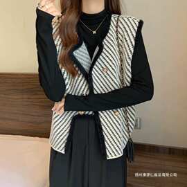 2026早秋季新款小香风水貂绒针织马甲背心女叠穿洋气淑女开衫外套