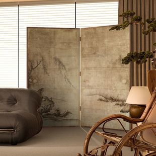 Folding Screen Oriental Aesthetics Medieval Partition Living Room B&B Folding Tea Room Background Movable Landscape Painting