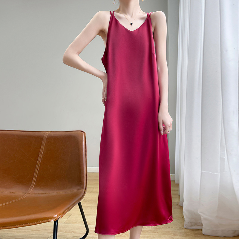 Women's Silk Sling dress Summer Silk Satin Fashionable French Style Elegant Base Dress
