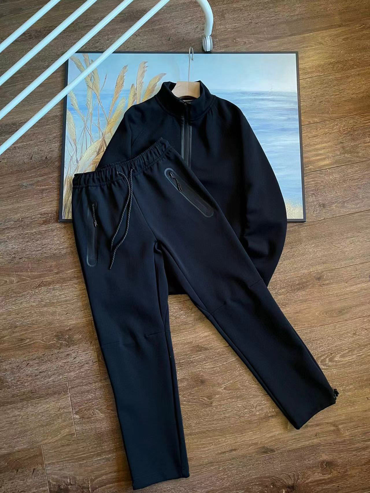 Spring and Autumn New Men's Sports Set Half Zipper Sweatshirt Knitted Loose Pants Straight Tube Casual Jacket Clip_voghion.com