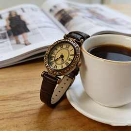 跨境爆款中古女士手表精致小表盘罗马刻度复古女表石英防水表女