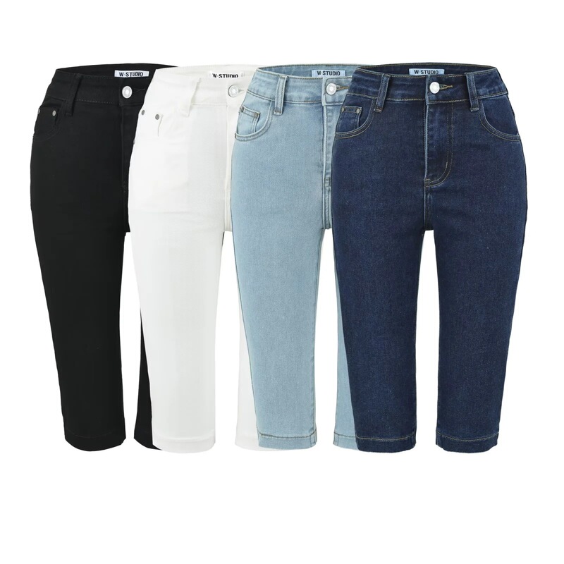 High-Waisted Stretchy Slim-Fit Butt-Lifting Skinny Capri Pencil Pants European and American Style Denim Mid-Length Pants for Women