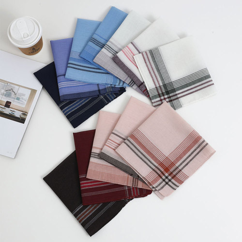Classic Men's Polyester Sweat Absorbent Checkered Handkerchief Vintage Thin Handkerchief Elderly Adults Women Sweat Cloth