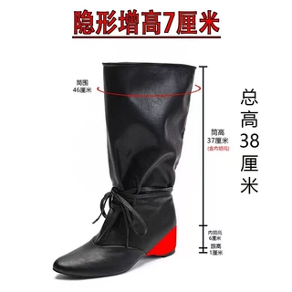 现货牛皮版~2026年新款真皮尖头骑士靴女百搭系带粗跟褶皱宽口堆
