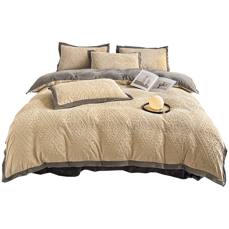 Día de invierno de leche de seda gruesa cama de cuatro piezas de doble cara sábanas de colchón de franela de coral de tres piezas de cama de gaaso
