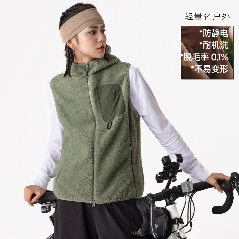 Outdoor Fleece Jacket for Women, New Polar Fleece Autumn and Winter Lightweight Vest, Comfortable Cotton Velvet Thermal Vest, Sleeveless Hooded Jacket for Men