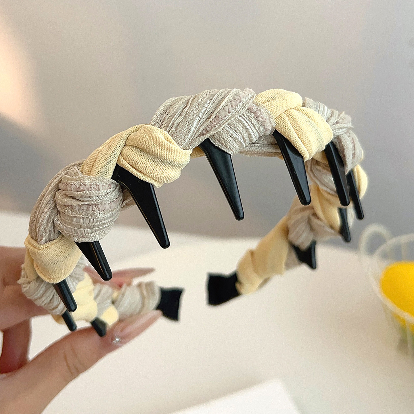 #334 yellow wavy braided headband