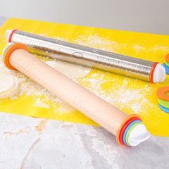Stainless steel rolling pin flour stick adjustable thickness kneading pin kitchen tool 17-inch with scale rolling pin stick