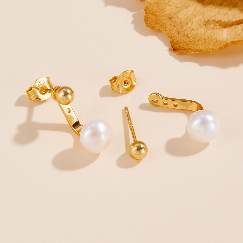 Pendientes de plata de ley de perlas de agua dulce natural retro francés, diseño de nicho femenino, pendientes de sentido avanzado, temperamento, aretes de todo fósforo