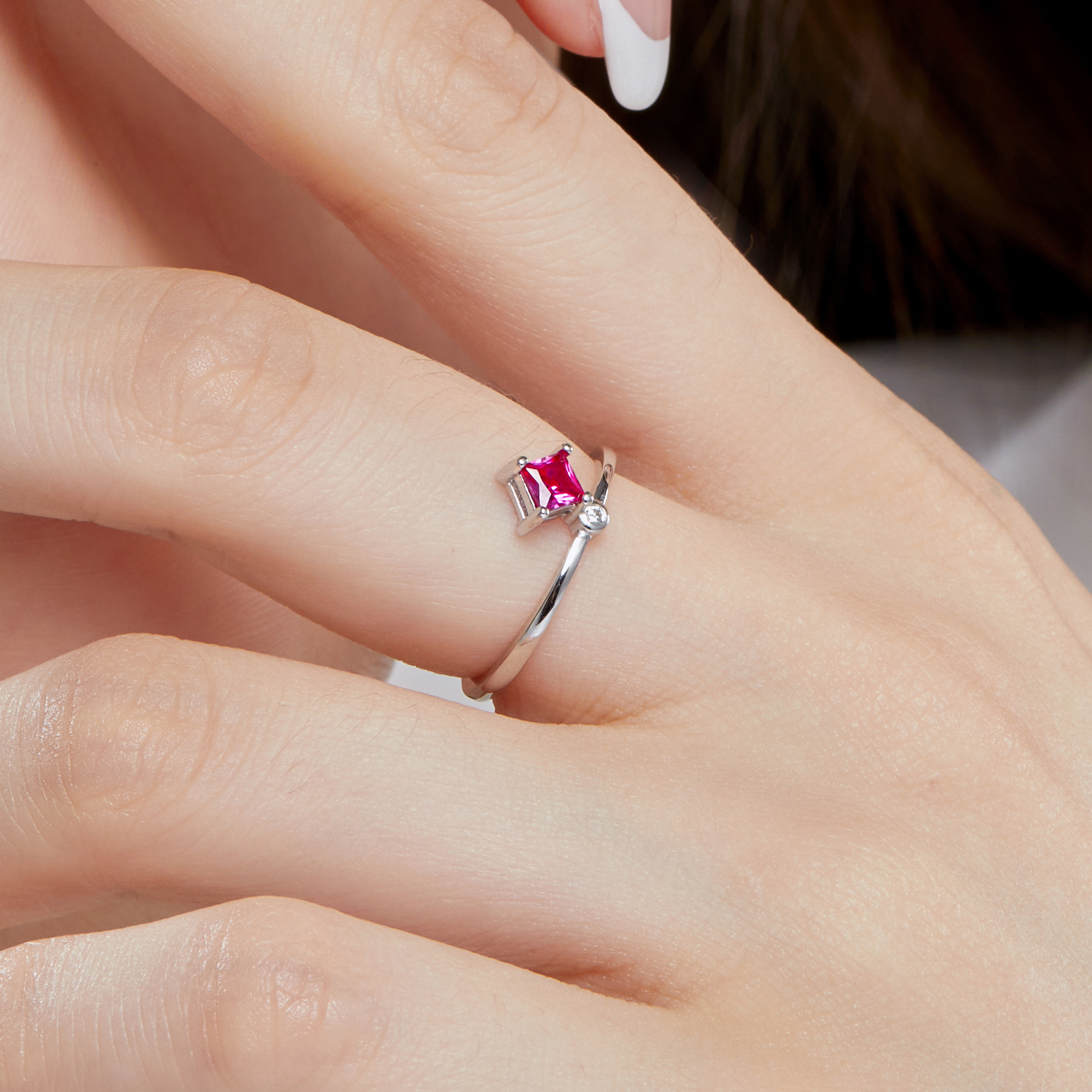 Fashion Rhombus Silver Plating Inlay Zircon Open Ring 1 Piece